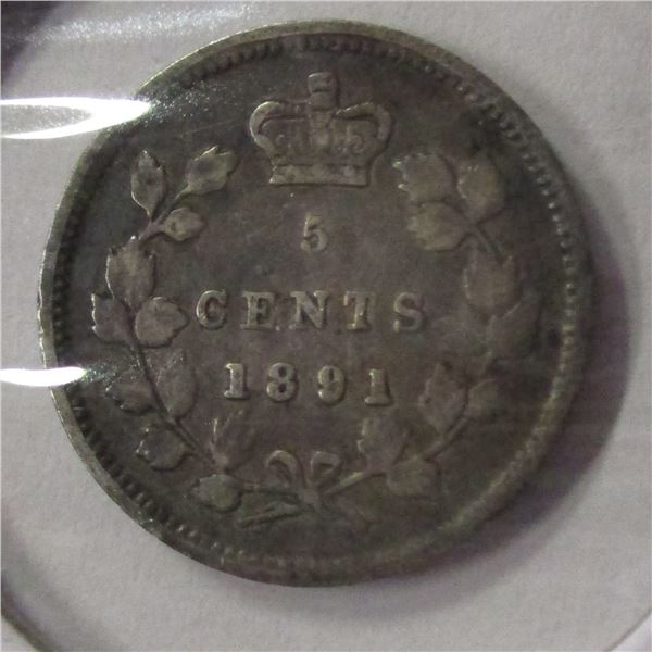 1891 CANADA VICTORIAN SILVER FIVE CENT