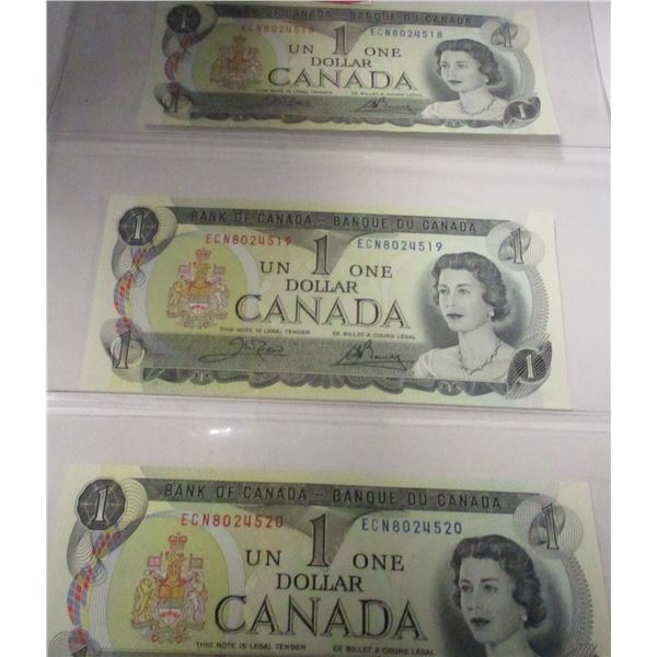STOCK SHEET SEQUENTIAL SERIAL NUMBER LAST OF CANADA $1 BILLS