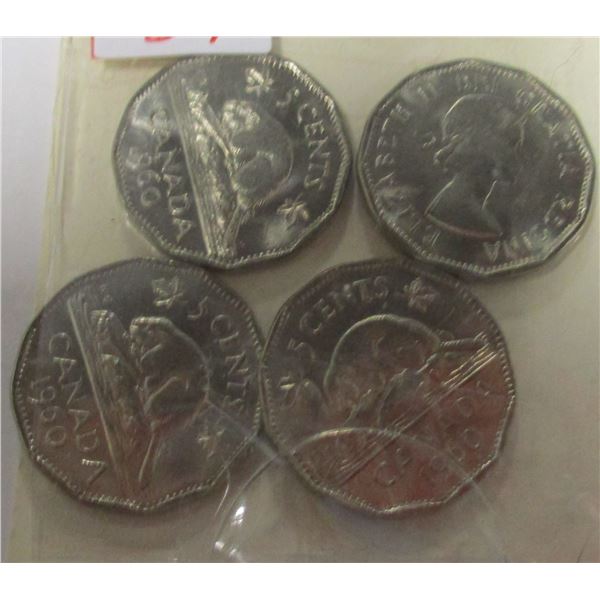 1960 LOT OF 4 CH/BU 12 SIDED CANADA NICKELS