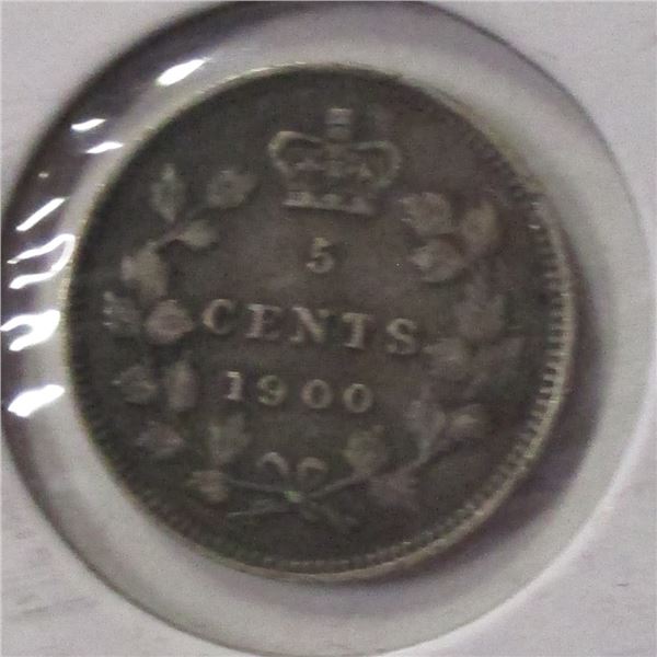 1900 (ROUND '0') VICTORIAN SILVER FIVE CENT