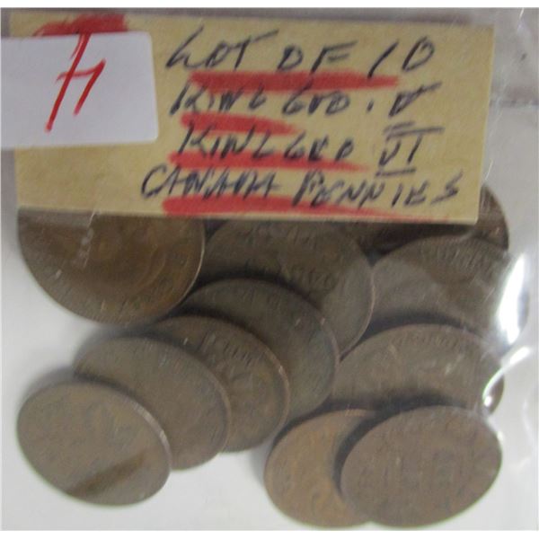 LOT OF 10 CANADA KING GEORGE V & VI PENNIES