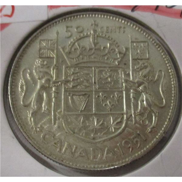 1951 CANADA KING GEORGE VI SILVER HALF DOLLAR