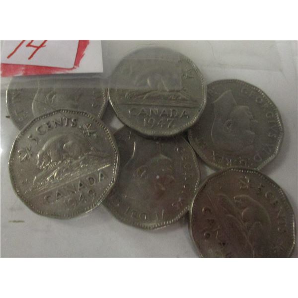 1947 - 1949 (LOT OF 6) CANADA KING GEORGE VI NICKELS