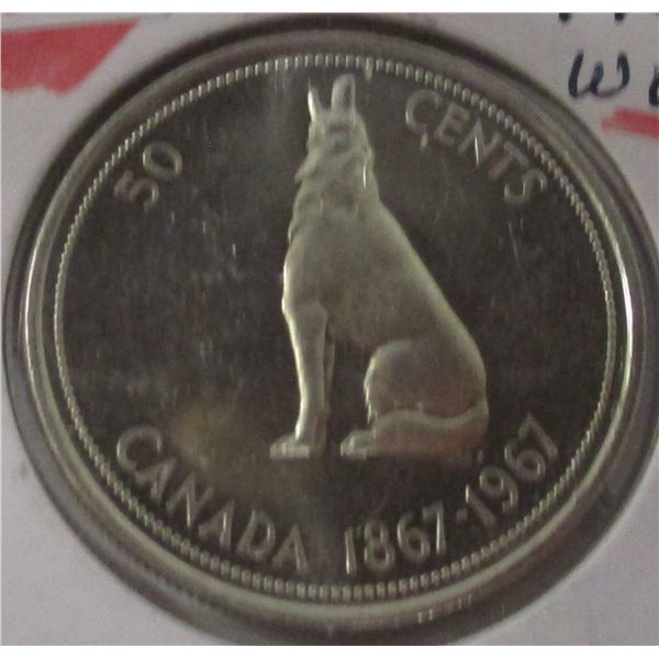 1867 - 1967 WOLF CH/BU CANADA SILVER HALF DOLLAR