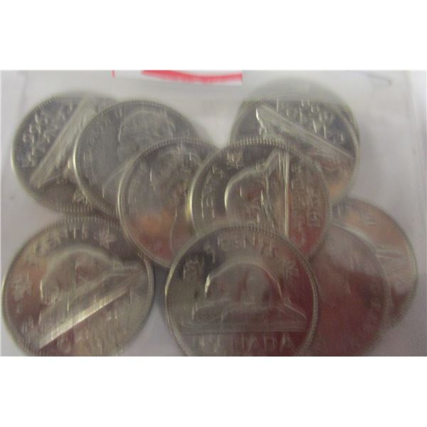 1966 CH/BU CANADA KEY DATE NICKELS (LOT OF 10)