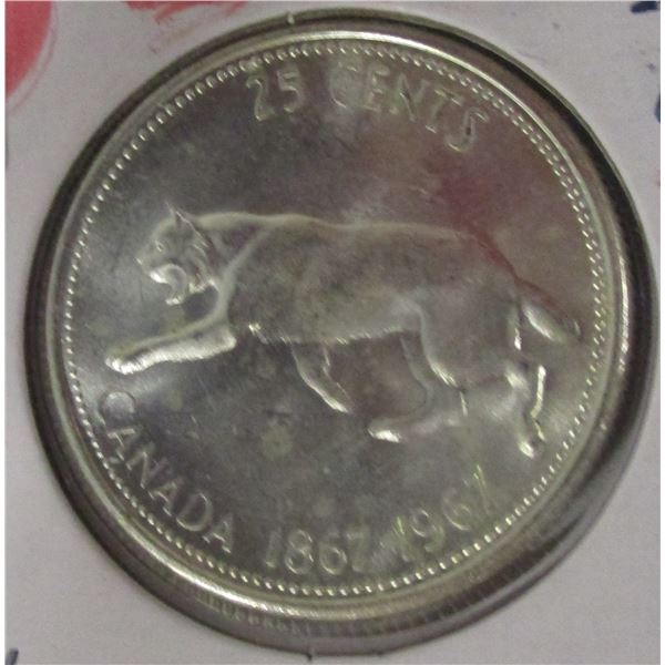 1867 - 1967 CH/BU CANADA LYNX SILVER QUARTER