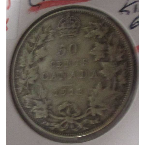 1913 CANADA KING GEORGE V SILVER HALF DOLLAR