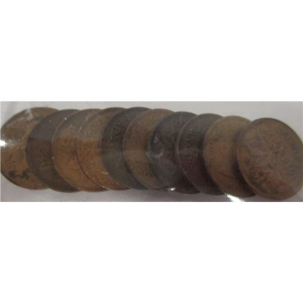 1938 LOT OF 10 LAST OF CANADA KING GEORGE VI PENNIES