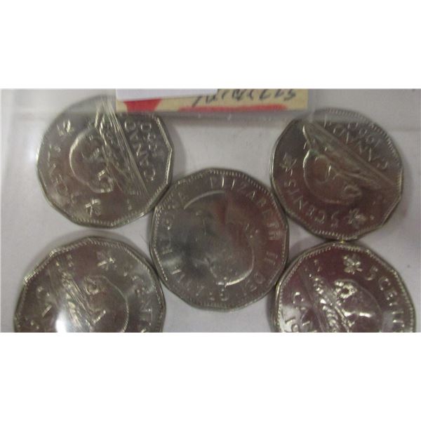 1960 (LOT OF 5) CH/BU LAST OF CANADA 12 SIDED NICKELS