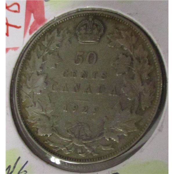 1929 CANADA KING GEORGE V SILVER HALF DOLLAR