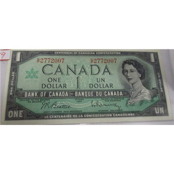 1967 CRISP UNCIRCULATED CANADA CENTENNIAL $1 BILL