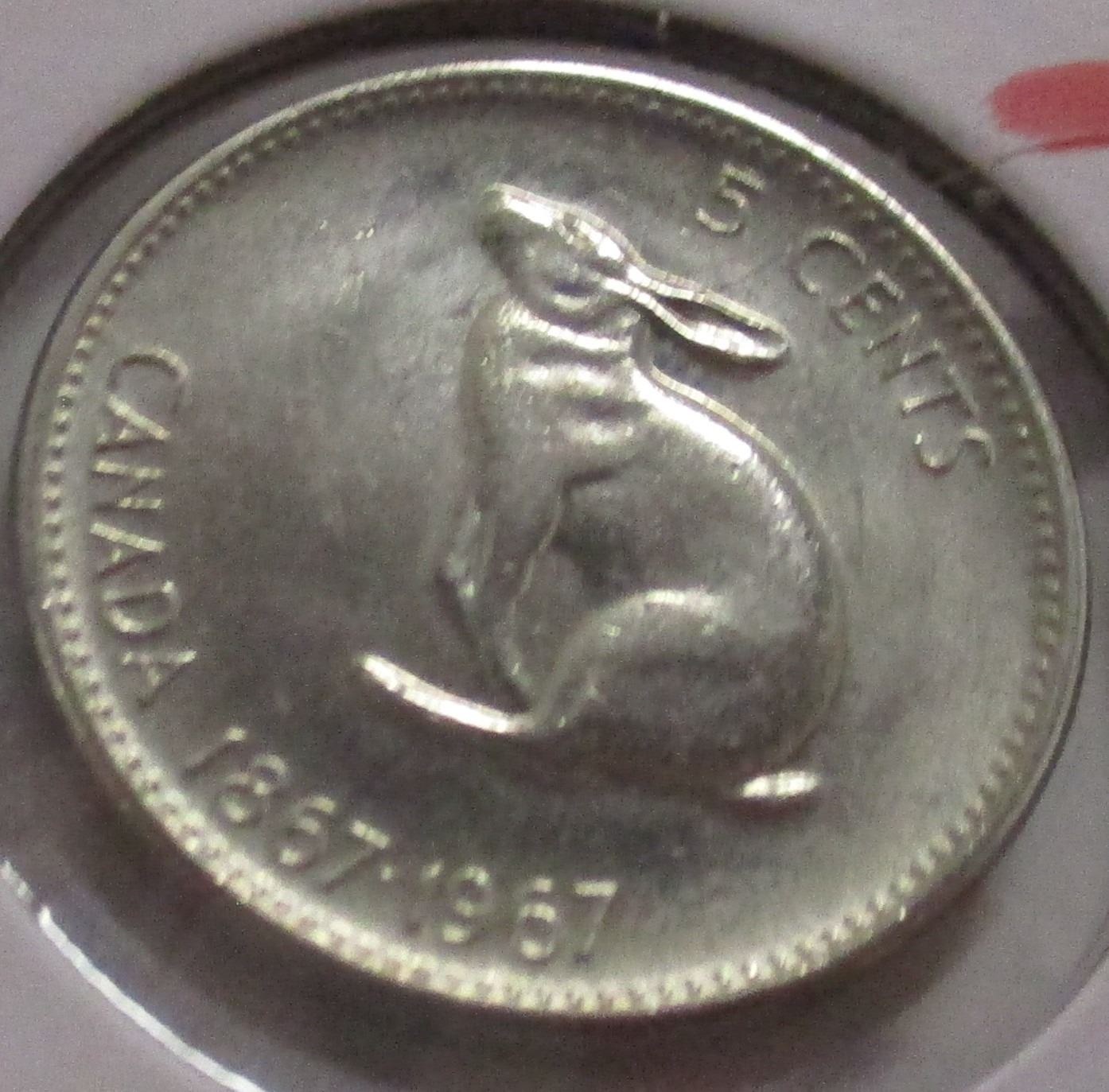 1867 - 1967 ERROR STRIKE OFF CENTER RABBIT CANADA NICKEL