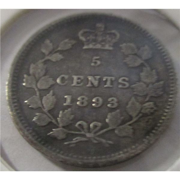 1893 CANADA VICTORIAN SILVER FIVE CENT