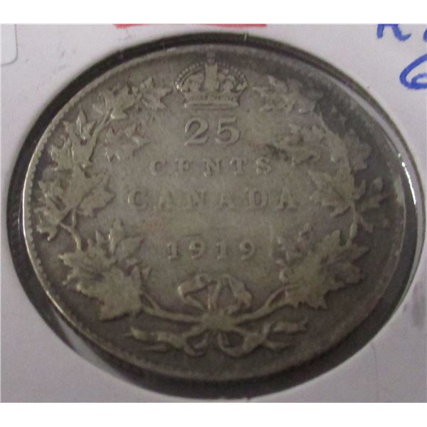 1919 CANADA KING GEORGE V SILVER QUARTER