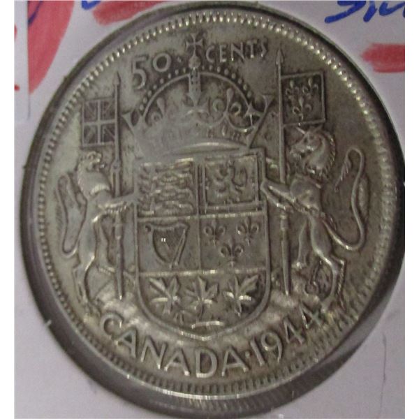1944 CANADA KING GEORGE VI SILVER HALF DOLLAR