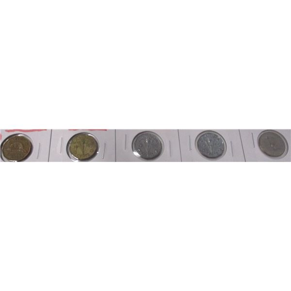 1942, 1943 TOMBAC, 1944, 1945 VICTORY, 1967 RABBIT NICKEL SET