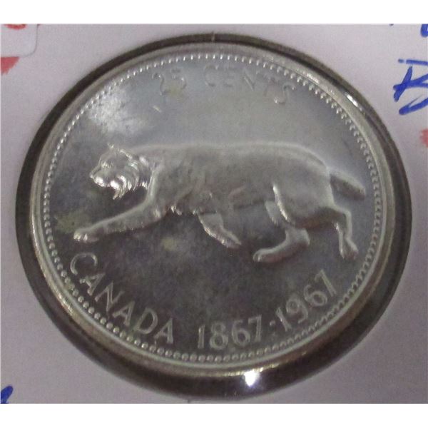 1867 - 1967 BU CANADA LYNX SILVER QUARTER