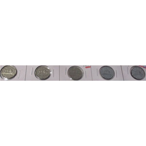 1949, 1950, 1951, 1952, 1953 SHOULDER STRAP CANADA NICKELS