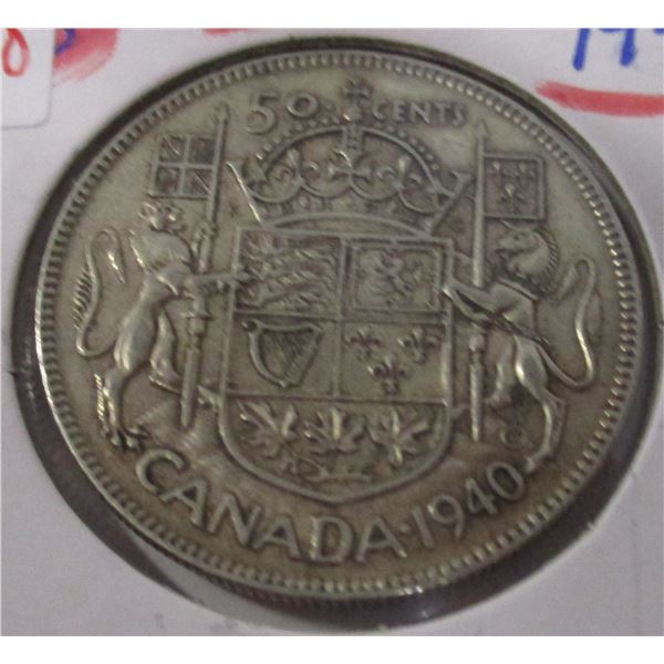 1940 CANADA KING GEORGE VI SILVER HALF DOLLAR
