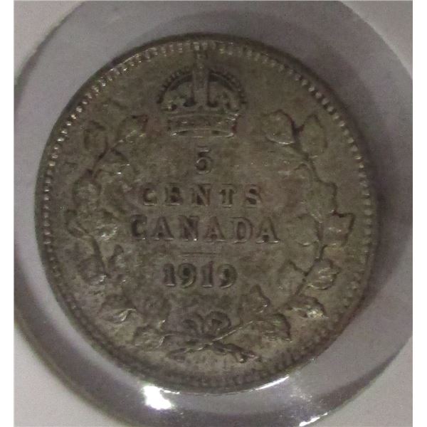 1919 CANADA KING GEORGE V SILVER FIVE CENT