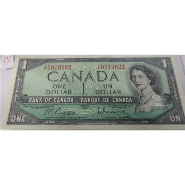 1954 CRISP UNCIRCULATED LAST OF CANADA $1 BILL