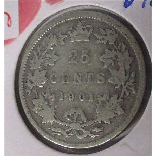 1901 CANADA VICTORIAN SILVER QUARTER