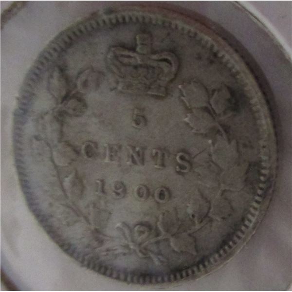 1900 VICTORIAN ROUND "0" SILVER FIVE CENT