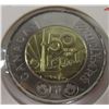 Image 1 : 2026 GOLD COLORED CENTER ON 50TH ANNIVERSARY CANADA CHARLES III TOONIE
