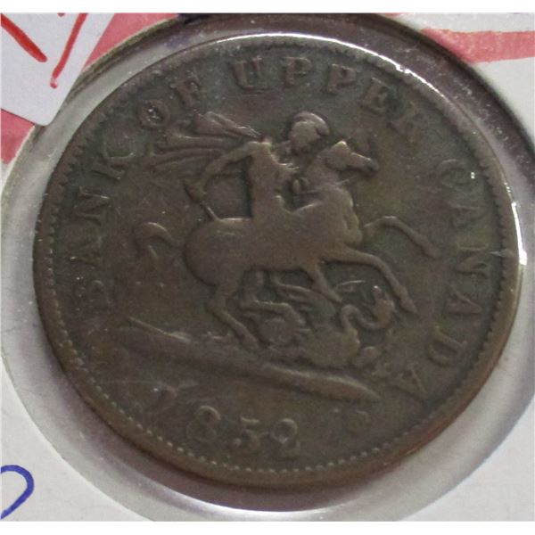 1852 CANADA BANK OF UPPER CANADA PENNY TOKEN