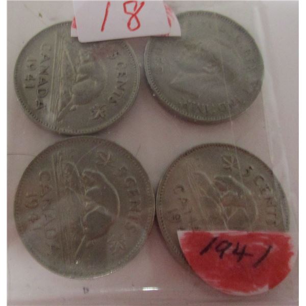 1941 LOT OF 4 CANADA KING GEORGE VI KEY DATE NICKELS