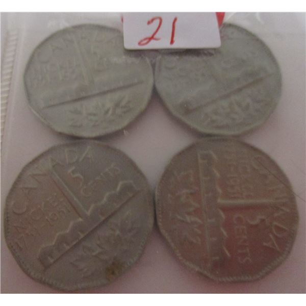 1751 - 1951 LOT OF 4 CANADA SMOKESTACK NICKELS