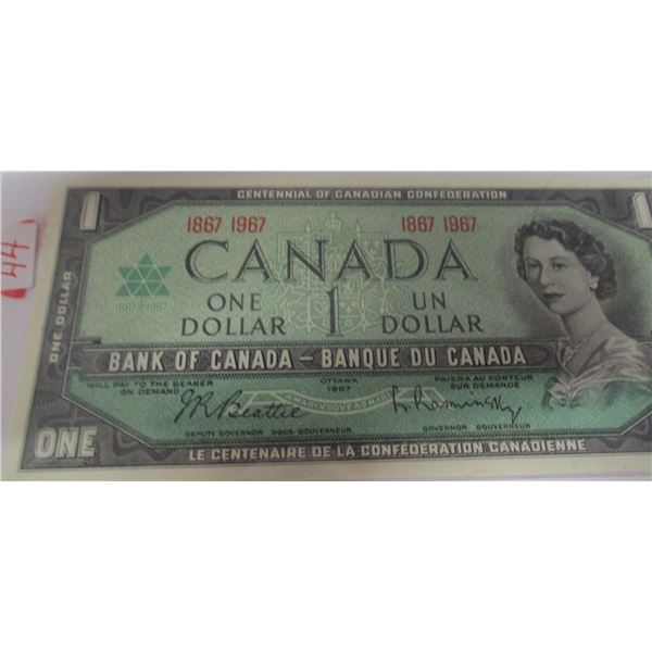 1967 CRISP UNCIRCULATED NO SERIAL NUMBER CANADA $1 BILL