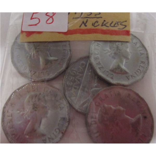 1953 LOT OF 5 SHOULDER STRAP CANADA NICKELS