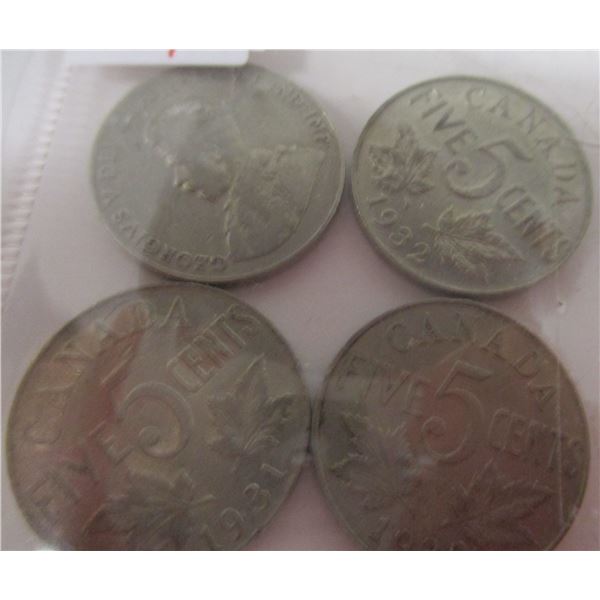 1927, 1930, 1931 & 1932 CANADA KING GEORGE V NICKEL SET