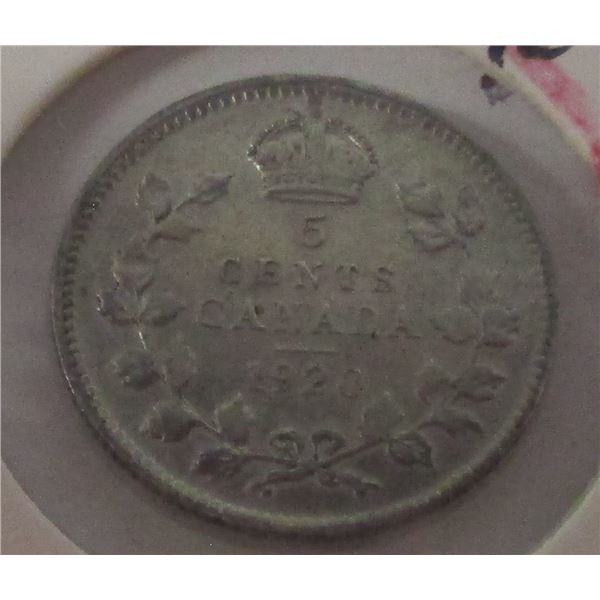 1920 CANADA KING GEORGE V SILVER FIVE CENT