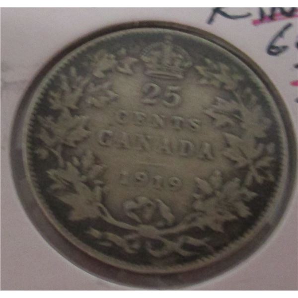 1919 CANADA KING GEORGE V SILVER QUARTER