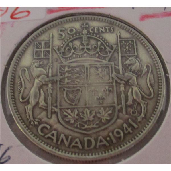 1941 CANADA KING GEORGE V SILVER HALF DOLLAR
