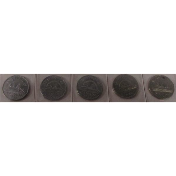 1952, 1953, 1954, 1955 & 1956 CANADA NICKEL SET