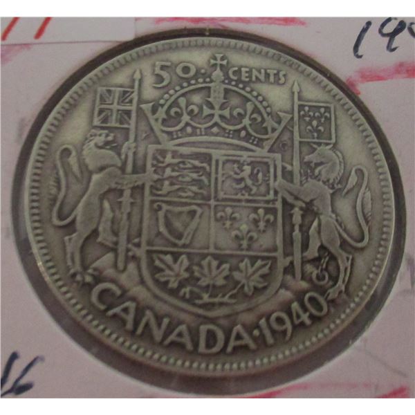 1940 CANADA KING GEORGE VI SILVER HALF DOLLAR