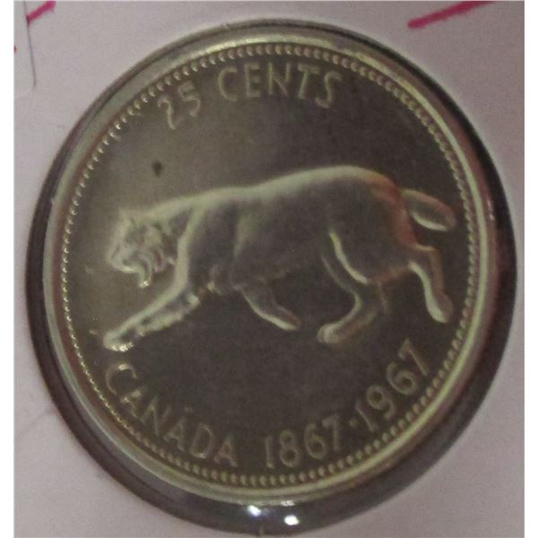 1967 PROOF CANADA LYNX SILVER QUARTER