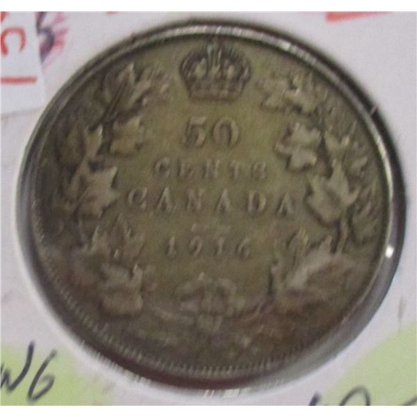 1916 CANADA KING GEORGE V SILVER HALF DOLLAR