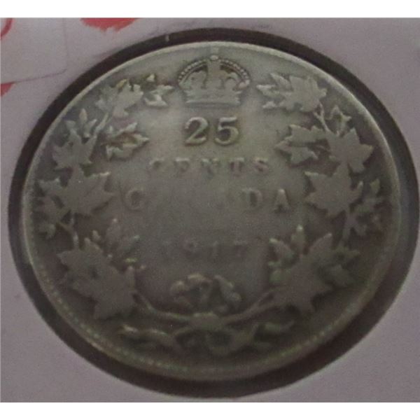 1917 CANADA KING GEORGE V SILVER QUARTER