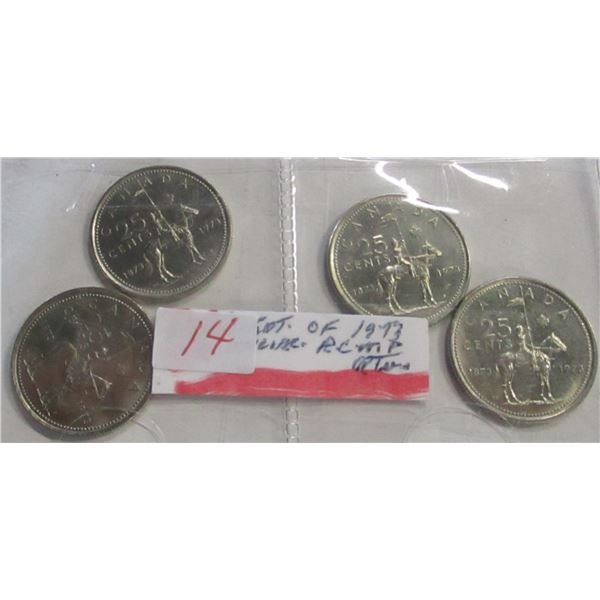 1973 LOT OF 4 UNCIRCULATED RCMP CANADA QUARTERS