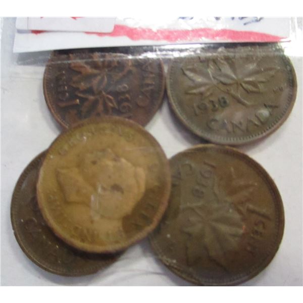 5 - 1938 CANADA KING GEORGE VI LAST OF CANADA PENNIES (87 YEARS)