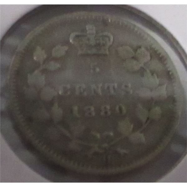 1880F CANADA VICTORIAN SILVER FIVE CENT
