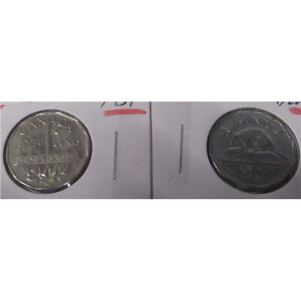 1951 SMOKESTACK, 1951 BEAVER CANADIAN NICKELS