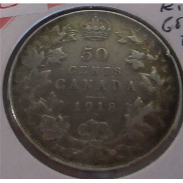 1918 CANADA KING GEORGE V SILVER HALF DOLLAR