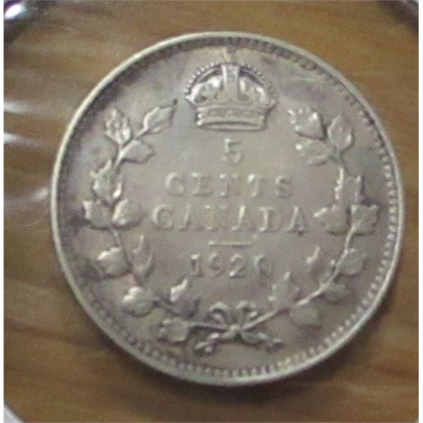 1920 CANADA KING GEORGE V SILVER FIVE CENT
