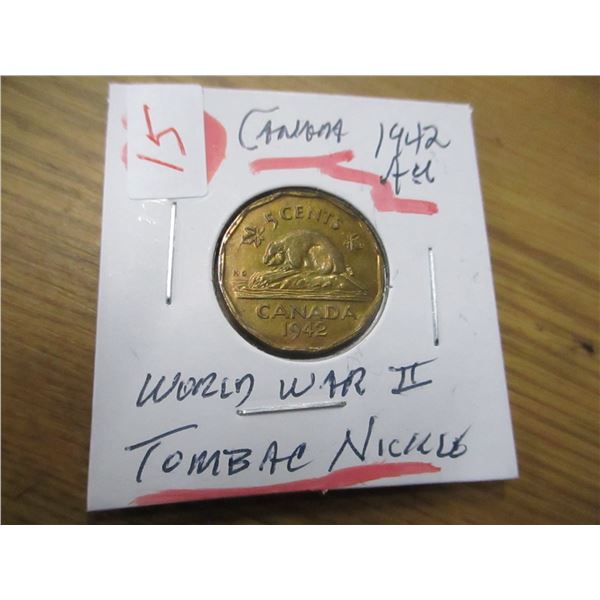 1942 AU WORLD WAR II TOMBAC BEAVER NICKEL
