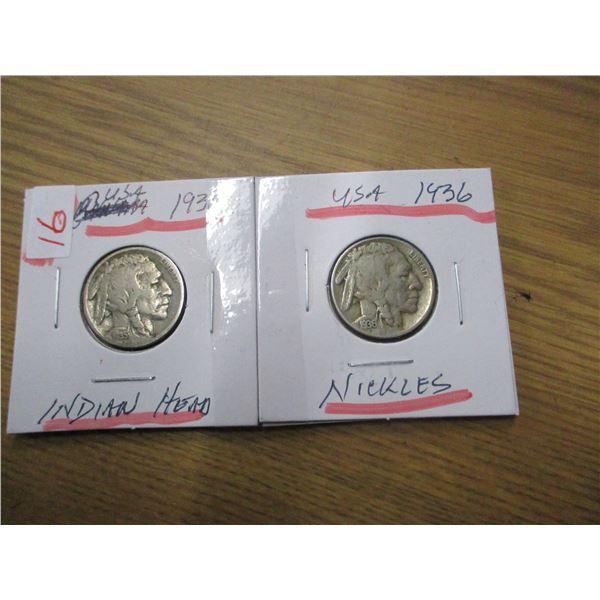 1935 - 1936 USA INDIAN HEAD NICKELS